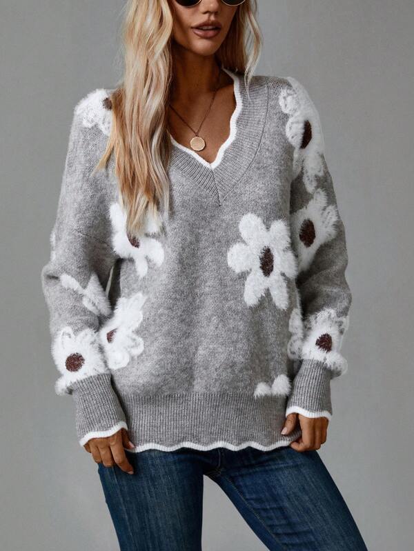 Paula - Elegant Floral Sweater with V-Neck | Elina Dublin
