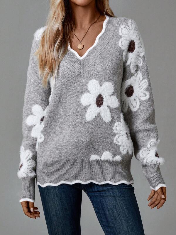 Paula - Elegant Floral Sweater with V-Neck | Elina Dublin