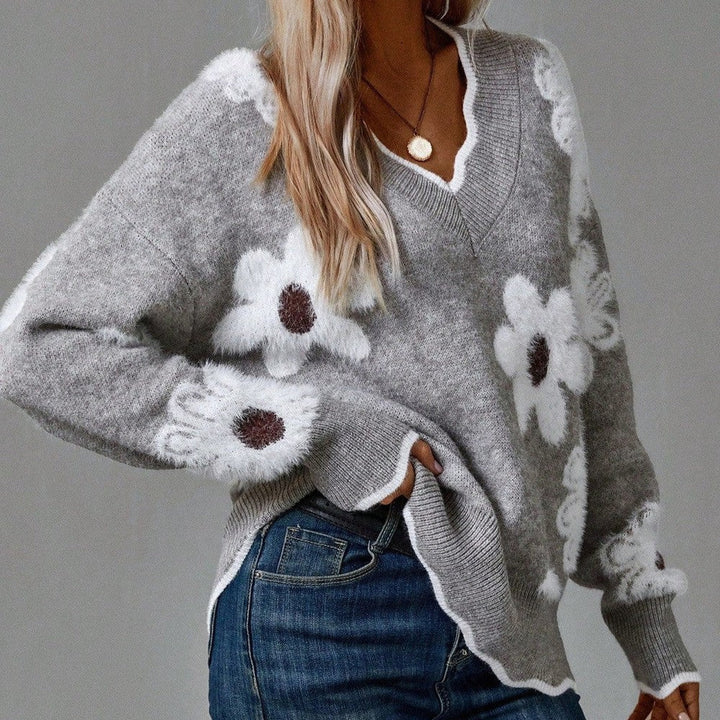 Paula - Elegant Floral Sweater with V-Neck | Elina Dublin