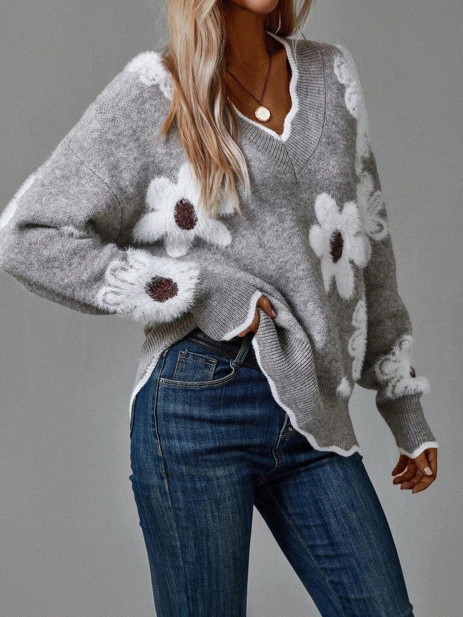 Paula - Elegant Floral Sweater with V-Neck | Elina Dublin