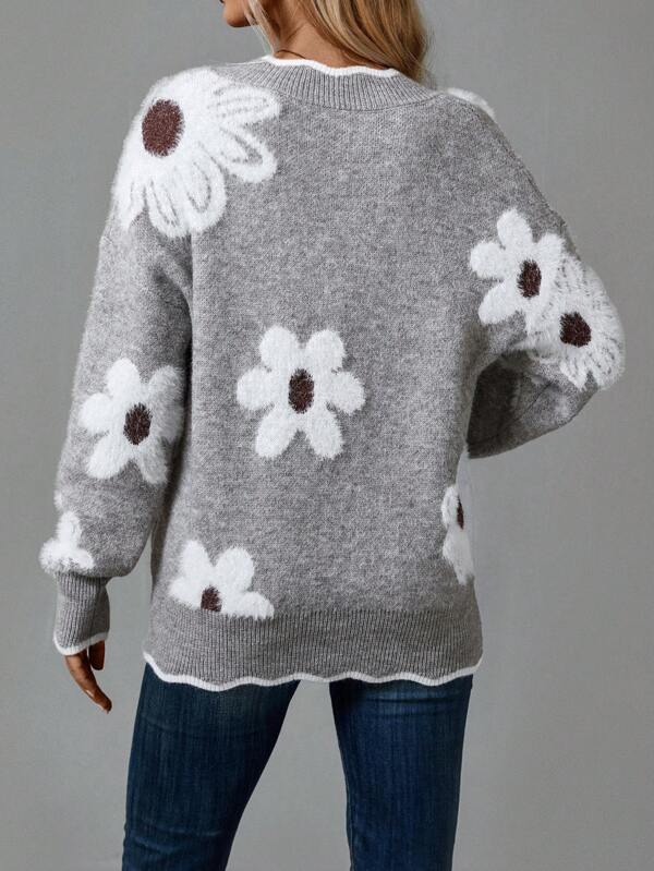 Paula - Elegant Floral Sweater with V-Neck | Elina Dublin