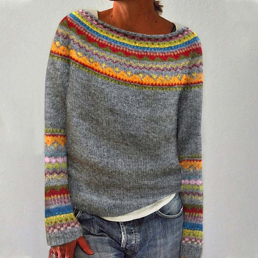 Eerika | Grey Retro Jumper with Rainbow Stripes | Elina Dublin