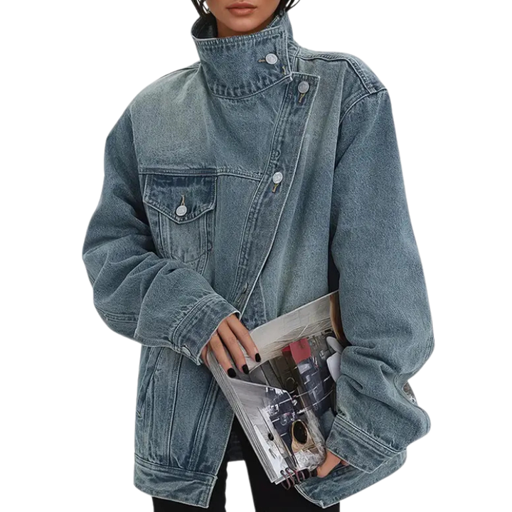 SKYE™ – Vintage Washed High Neck Asymmetric Jacket | Elina Dublin