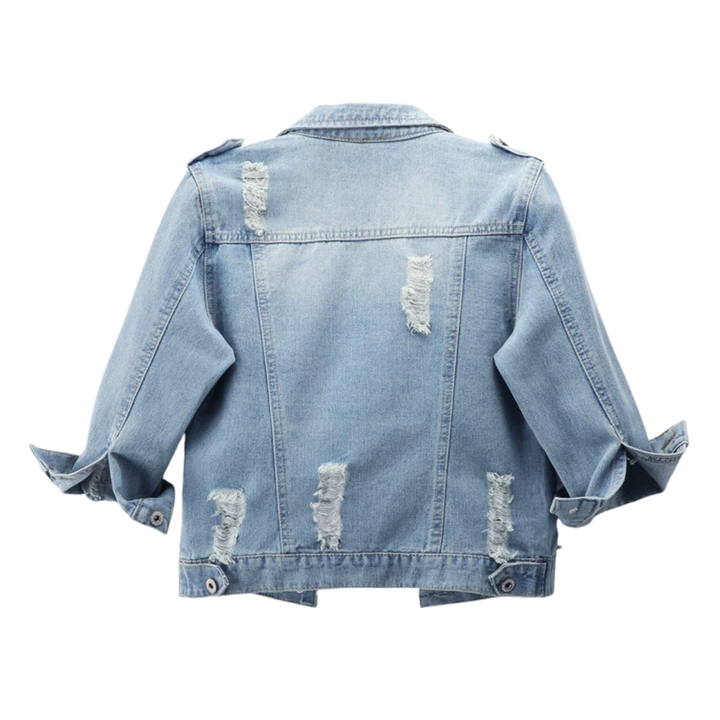 DENIM™ – Distressed Cropped 3/4 Sleeve Denim Jacket | Elina Dublin