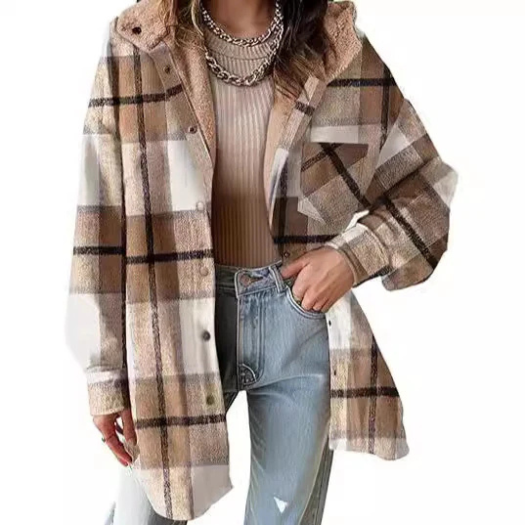 TALLULAH™ - Relaxed Fit Hooded Plaid Jacket | Elina Dublin