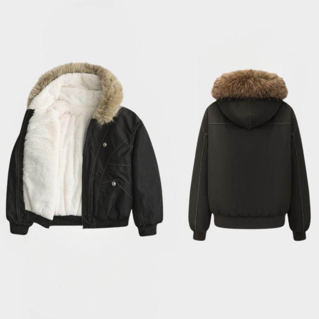 GLENDA™ - Elegant Warm Bomber Jacket with Faux Fur Collar and Hood | Elina Dublin