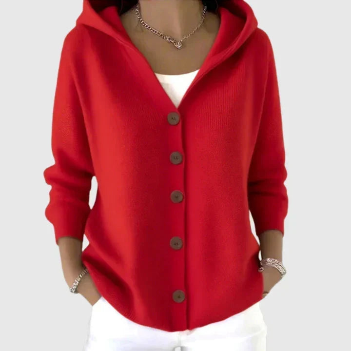 Séverine - Plain Red Hooded Cardigan | Elina Dublin