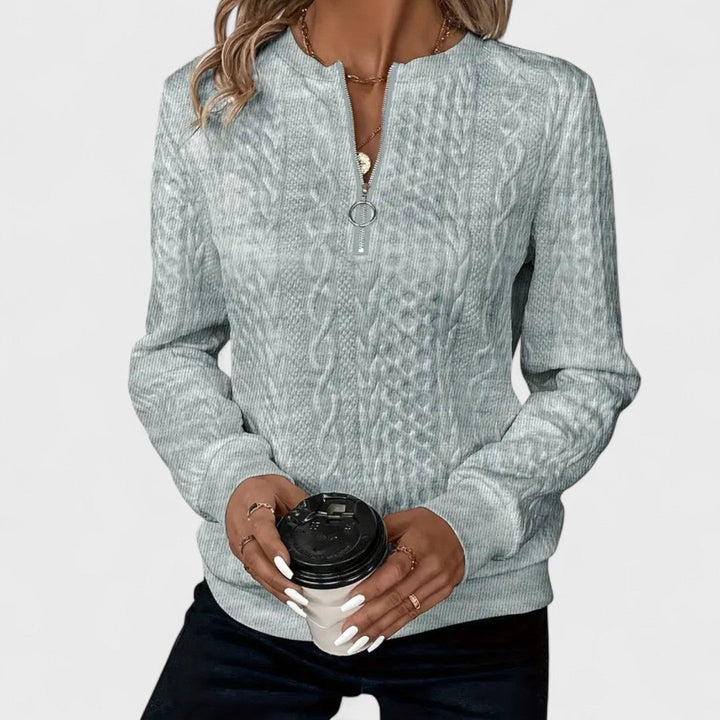 Minda - Women's Cable Knit Zip Sweater | Elina Dublin
