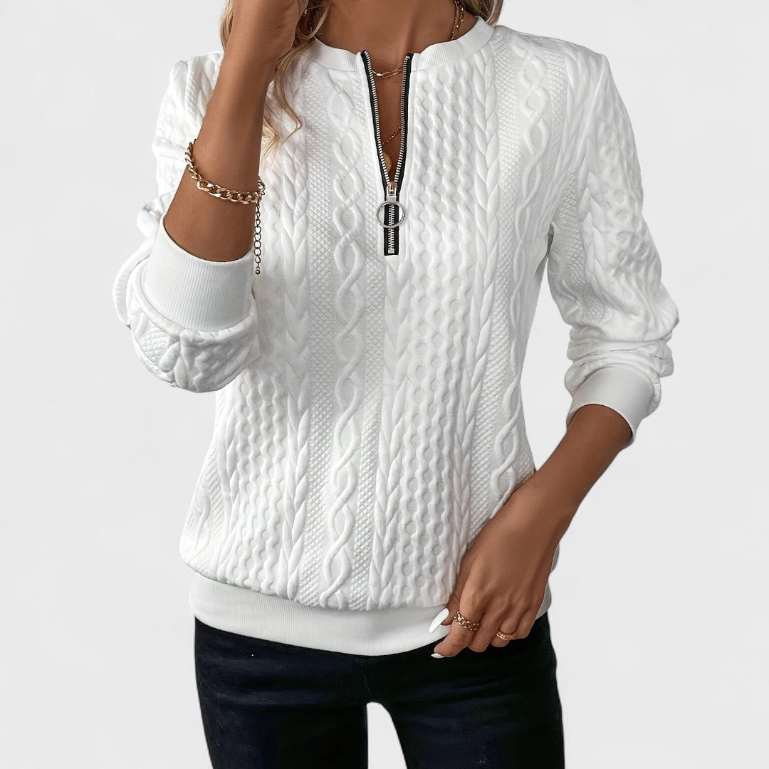 Minda - Women's Cable Knit Zip Sweater | Elina Dublin