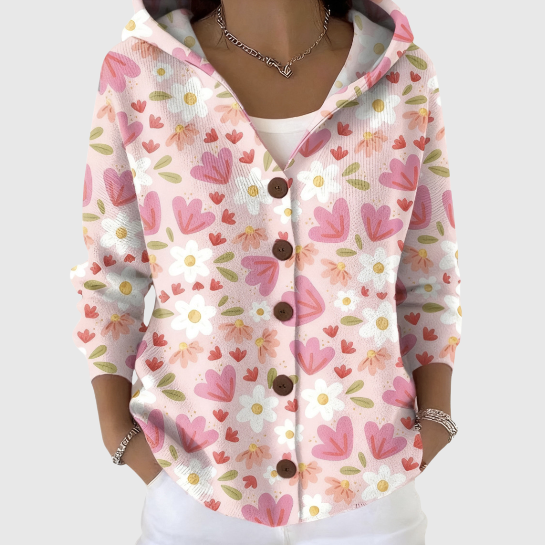 Véronique - Hooded Cardigan with Hearts and Daisies | Elina Dublin