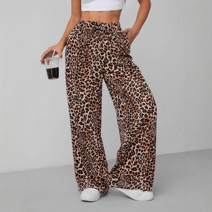 SYALA™ - Vintage Leopard Tie Front Wide Leg Pants | Elina Dublin