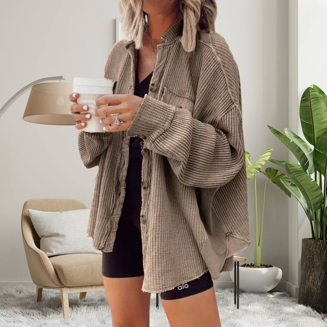 FAYE™ - Cozy Loose Fit Batwing Sleeve Button Down Jacket | Elina Dublin