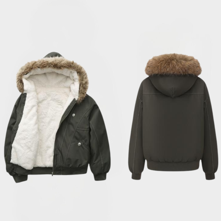 GLENDA™ - Elegant Warm Bomber Jacket with Faux Fur Collar and Hood | Elina Dublin