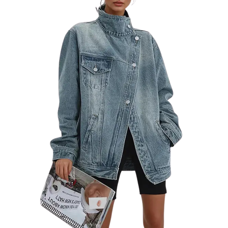 SKYE™ – Vintage Washed High Neck Asymmetric Jacket | Elina Dublin