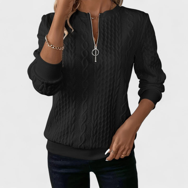 Minda - Women's Cable Knit Zip Sweater | Elina Dublin