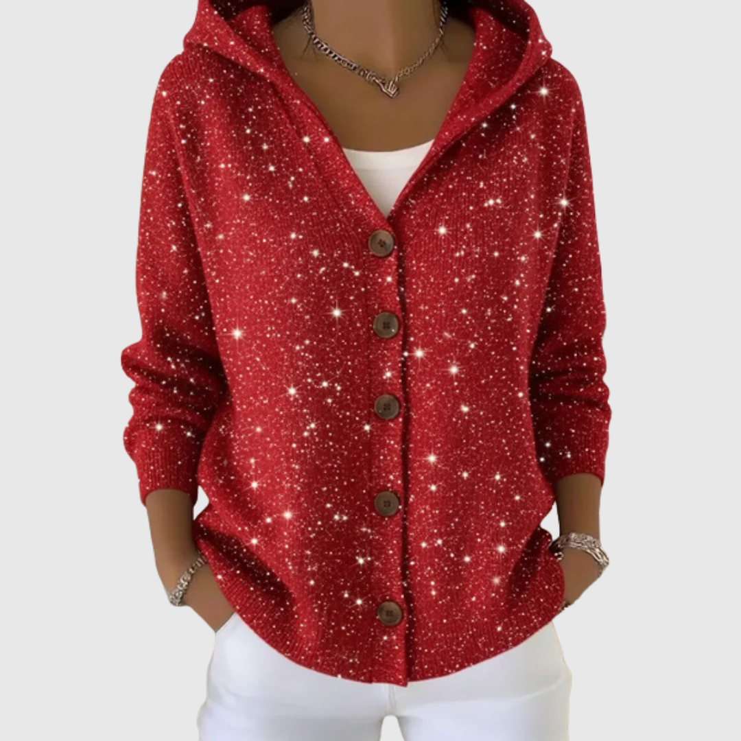Élodie - Red Sequin Hooded Cardigan | Elina Dublin