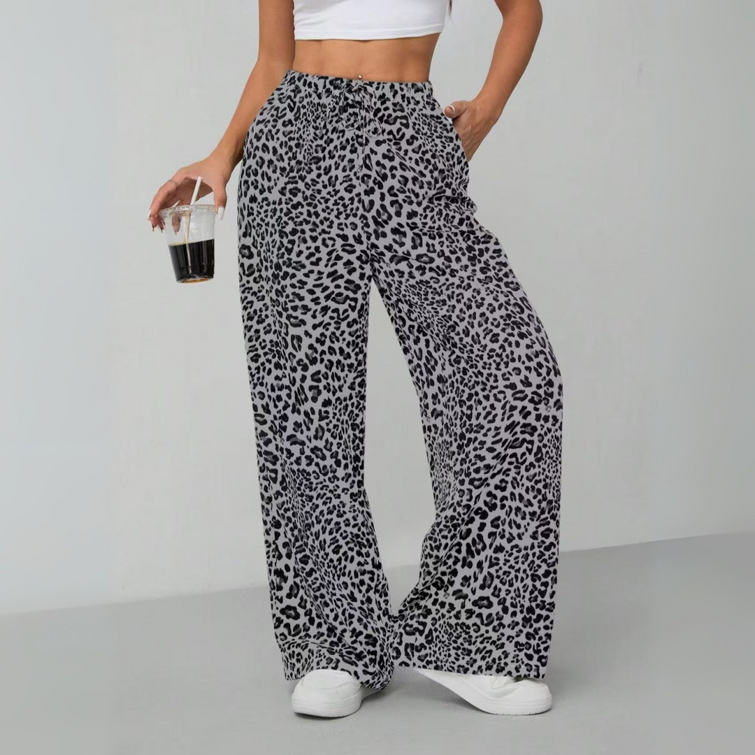 SYALA™ - Vintage Leopard Tie Front Wide Leg Pants | Elina Dublin