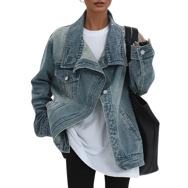 SKYE™ – Vintage Washed High Neck Asymmetric Jacket | Elina Dublin