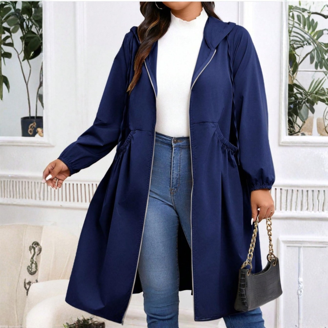 AVRIL™ - Casual Plus Size Drawstring Zip-Up Long Sleeve Hooded Coat | Elina Dublin