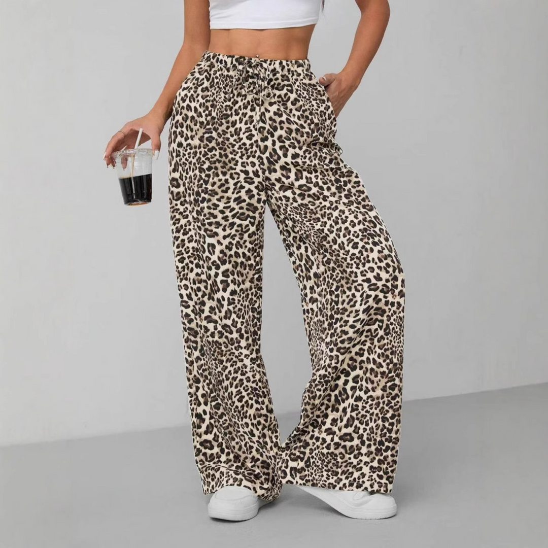 SYALA™ - Vintage Leopard Tie Front Wide Leg Pants | Elina Dublin