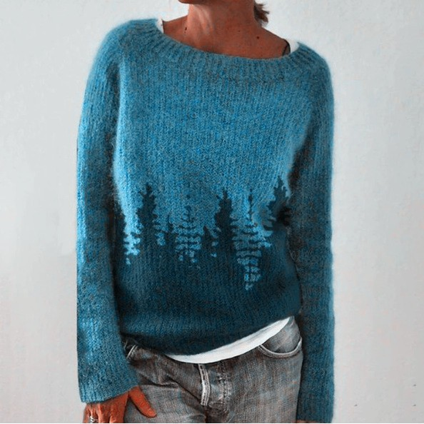 Liesa | Green Retro Jumper with Fir Tree Pattern | Elina Dublin