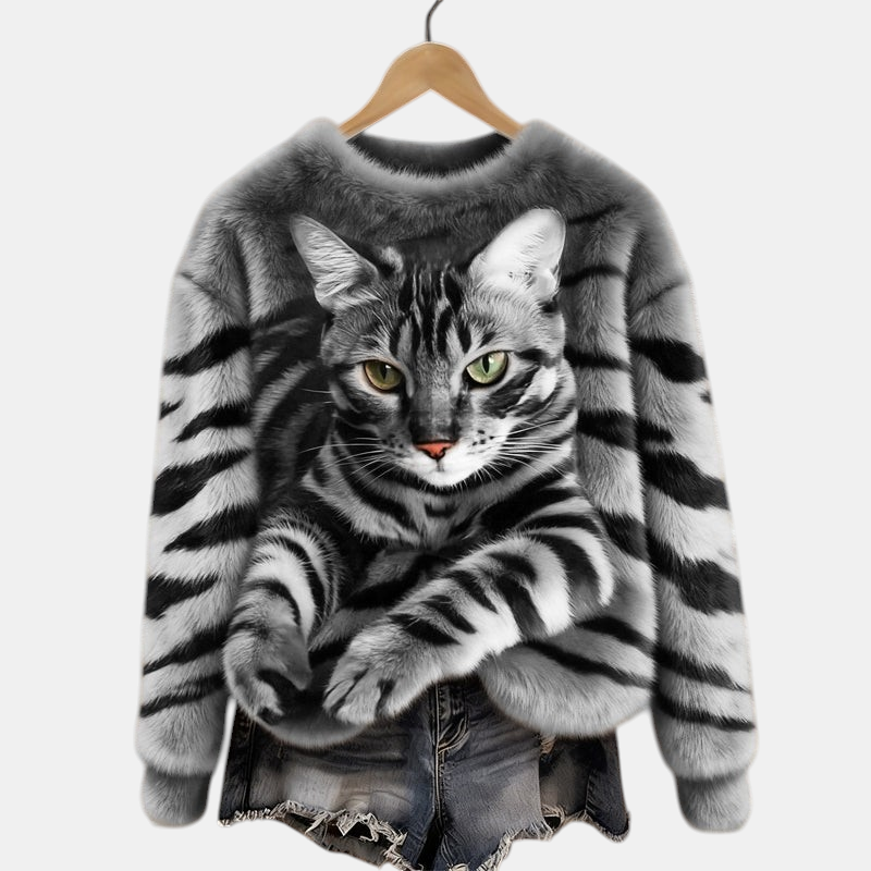 Marie™ | Soft Elegant Cat Print Sweater | Elina Dublin