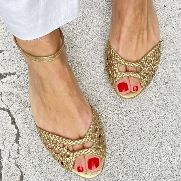 Grace - Woven Gold Sandals | Elina Dublin