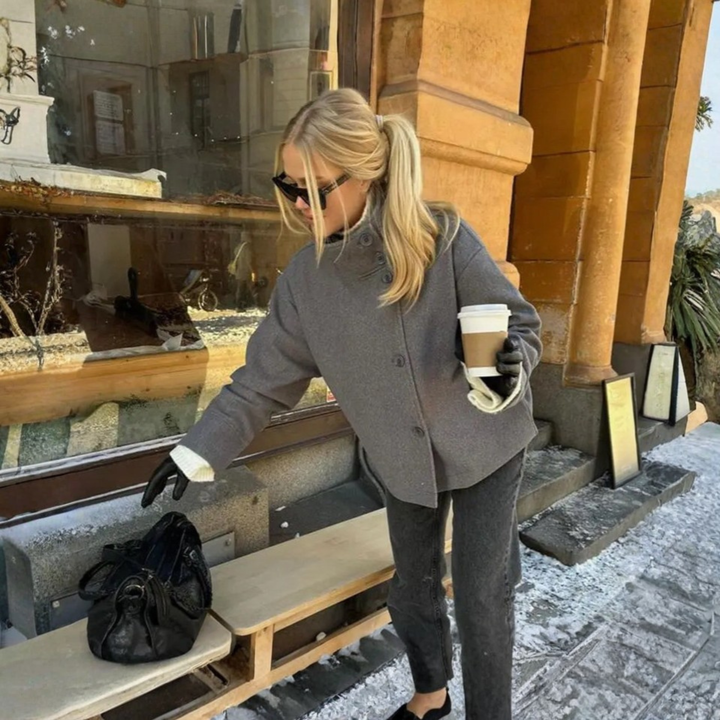 BHEKI™ - Chic Stand-Up Collar Long Sleeve Button Down Coat | Elina Dublin