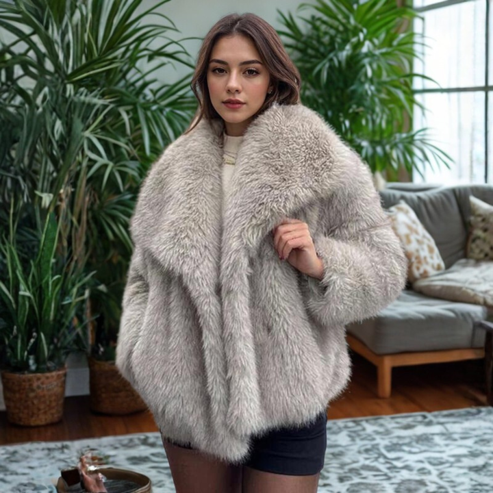CORRINE™ - Classy Long Sleeve Collared Fuzzy Coat | Elina Dublin