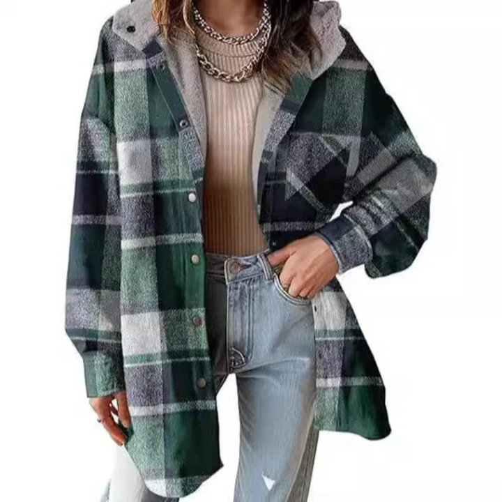 TALLULAH™ - Relaxed Fit Hooded Plaid Jacket | Elina Dublin