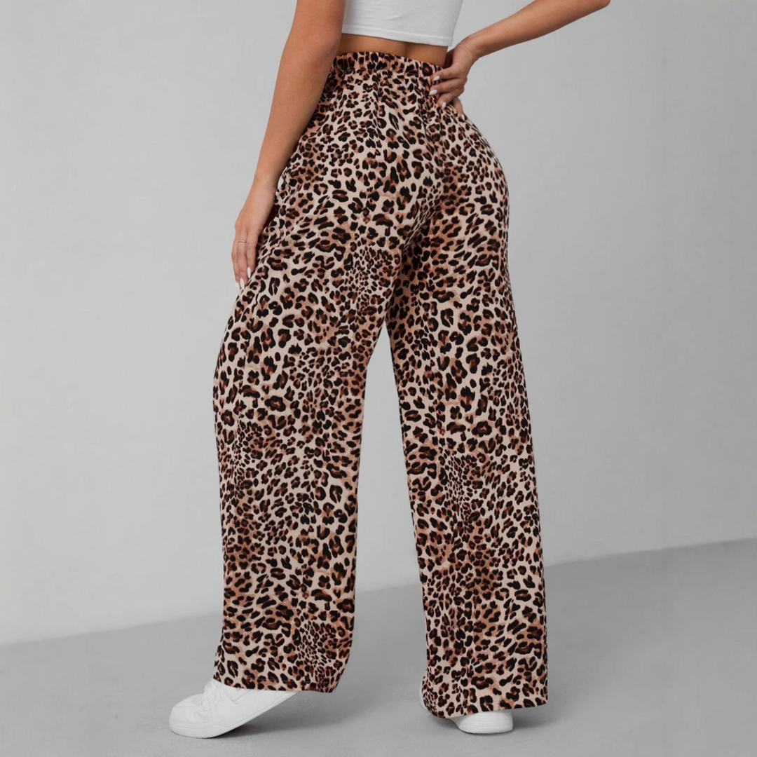 SYALA™ - Vintage Leopard Tie Front Wide Leg Pants | Elina Dublin