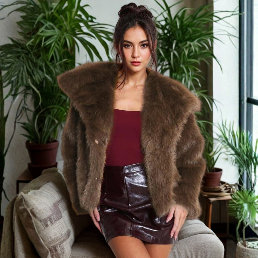 CORRINE™ - Classy Long Sleeve Collared Fuzzy Coat | Elina Dublin
