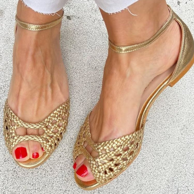 Grace - Woven Gold Sandals | Elina Dublin