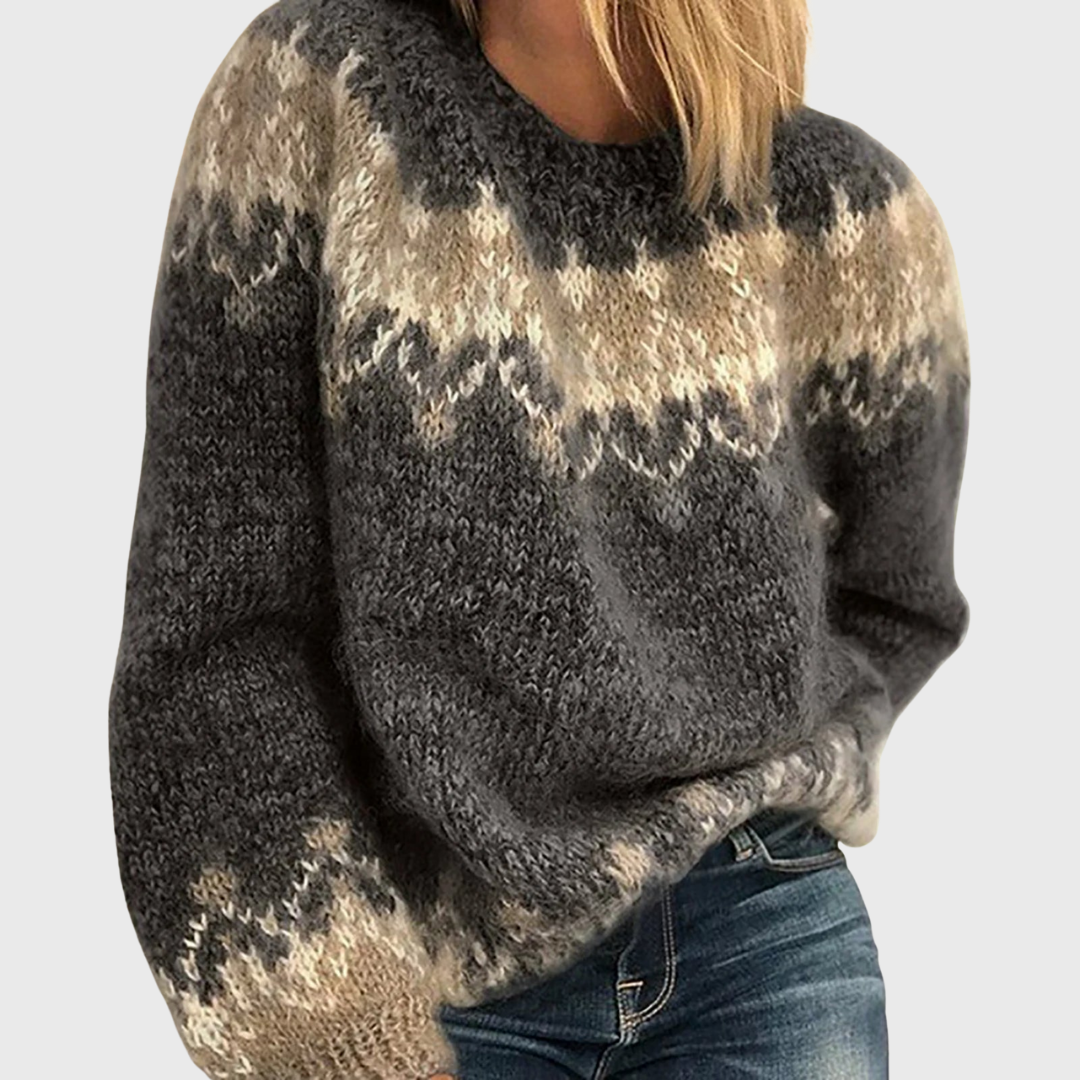 Nikola | Brown Cosy Jumper with Nordic Pattern | Elina Dublin