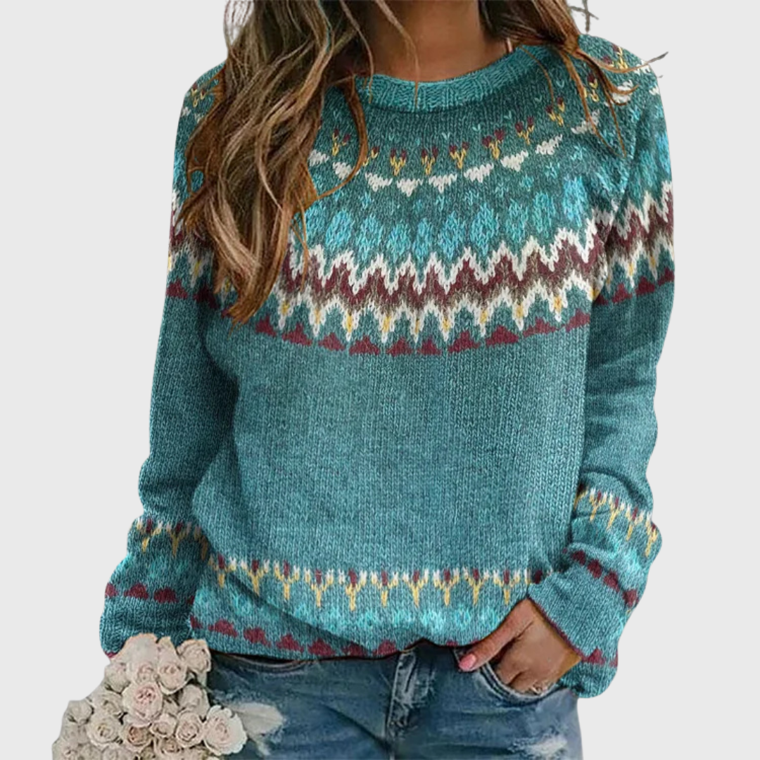 Peyton | Teal Retro Jumper with Wave Pattern | Elina Dublin