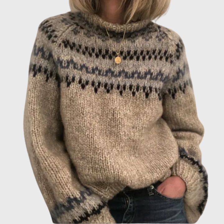 Marje | Beige Super-Soft Jumper with Nordic Pattern | Elina Dublin