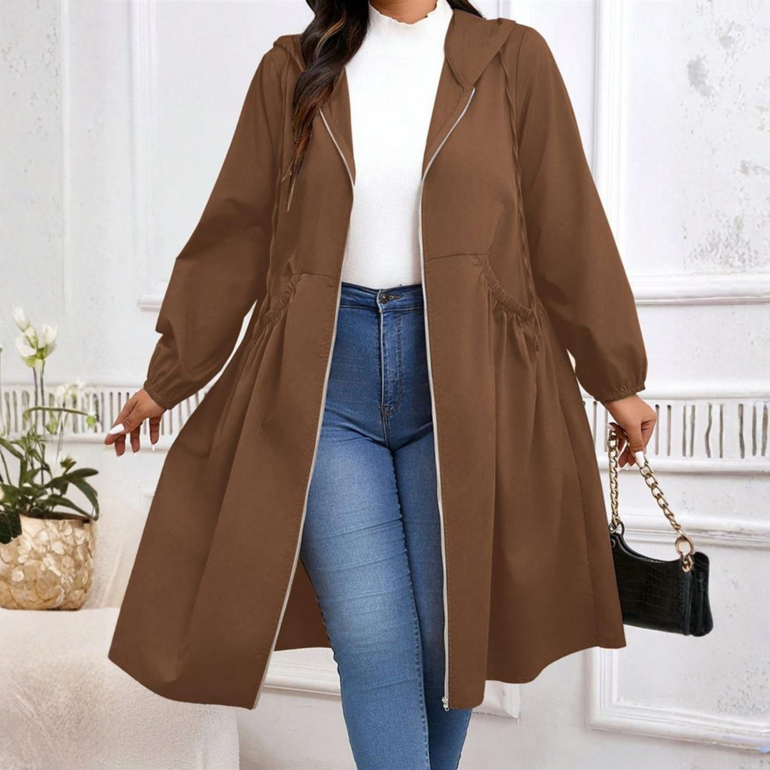AVRIL™ - Casual Plus Size Drawstring Zip-Up Long Sleeve Hooded Coat | Elina Dublin