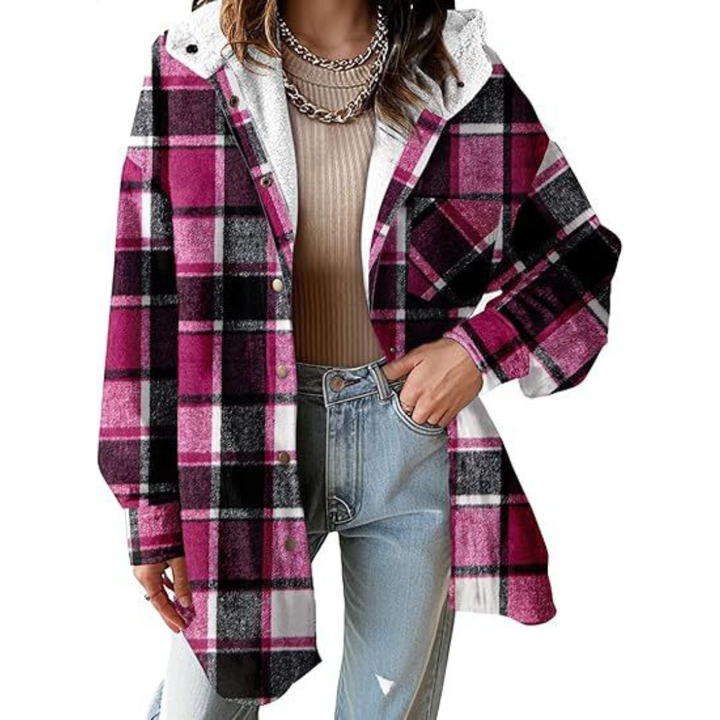 TALLULAH™ - Relaxed Fit Hooded Plaid Jacket | Elina Dublin