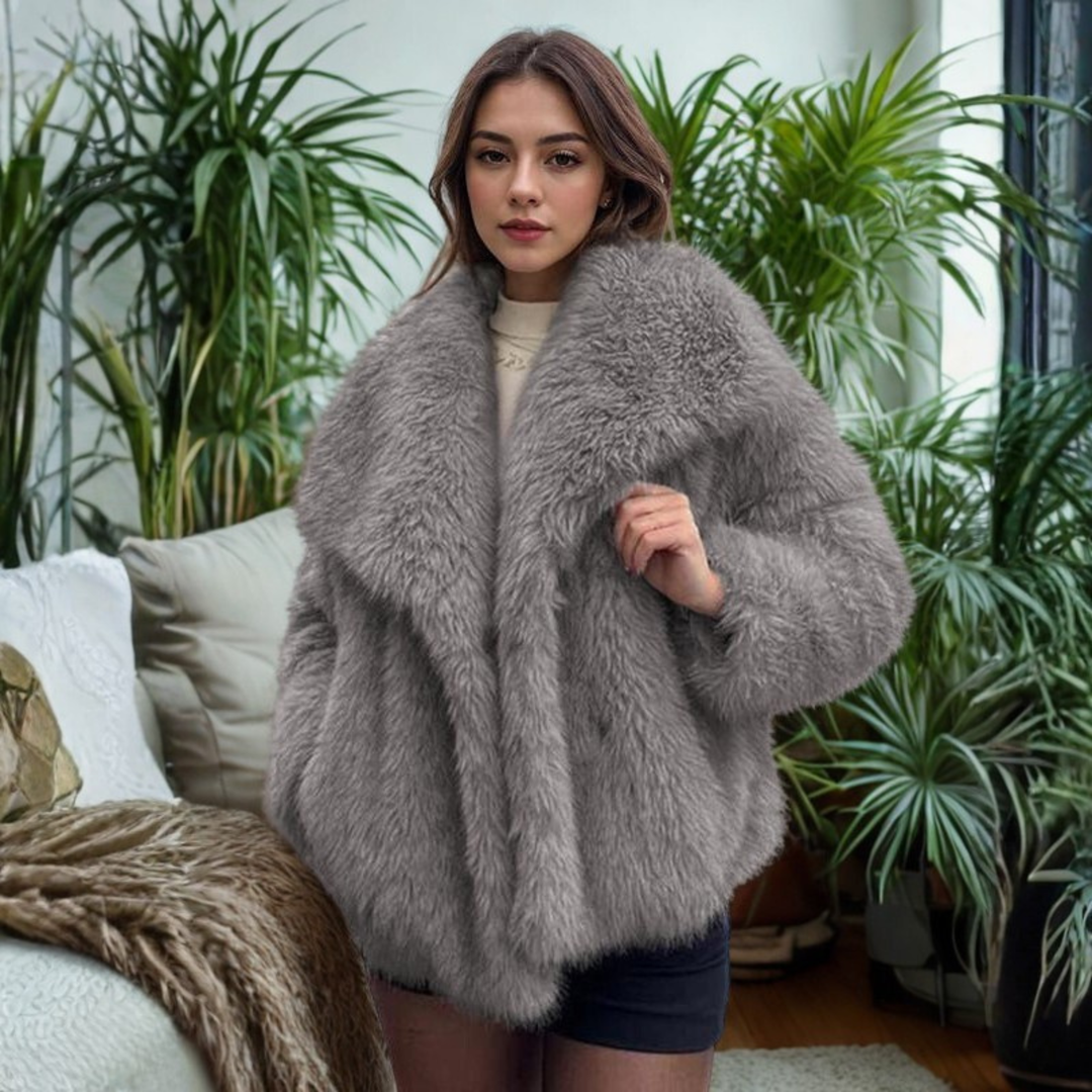 CORRINE™ - Classy Long Sleeve Collared Fuzzy Coat | Elina Dublin