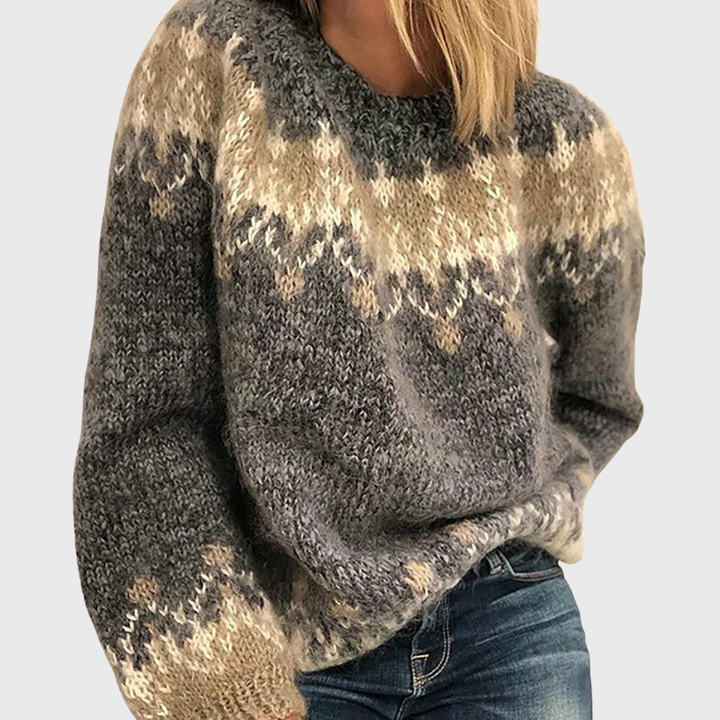Nikola | Brown Cosy Jumper with Nordic Pattern | Elina Dublin