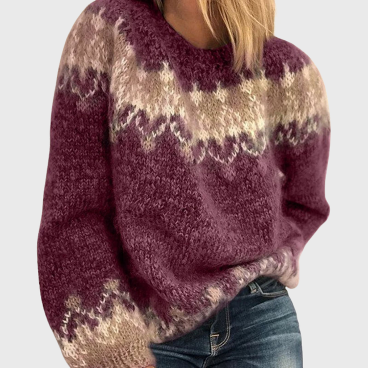 Nikola | Brown Cosy Jumper with Nordic Pattern | Elina Dublin