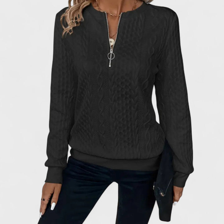 Minda - Women's Cable Knit Zip Sweater | Elina Dublin