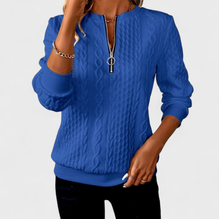 Minda - Women's Cable Knit Zip Sweater | Elina Dublin