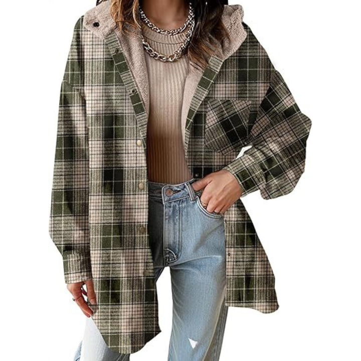 TALLULAH™ - Relaxed Fit Hooded Plaid Jacket | Elina Dublin