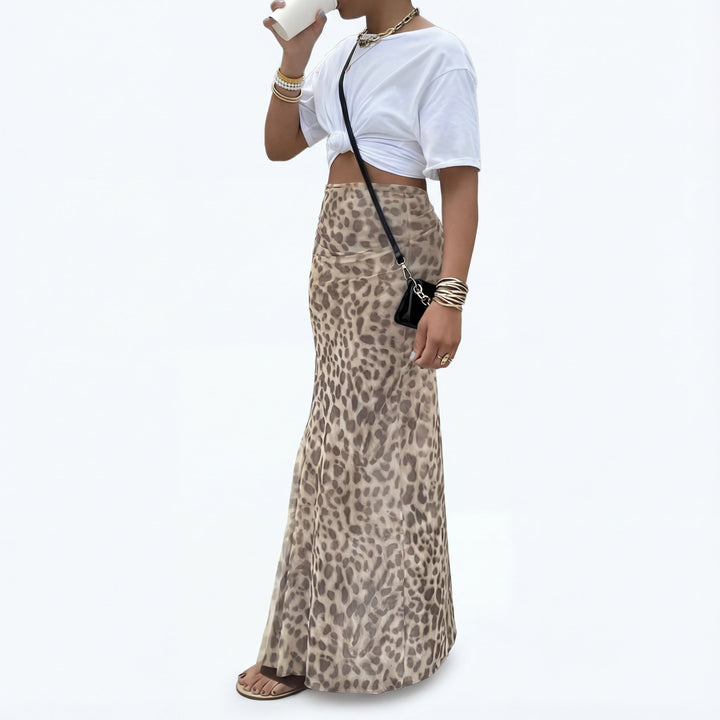 TERRY™ – High-Waisted Leopard Print Mesh Skirt | Elina Dublin