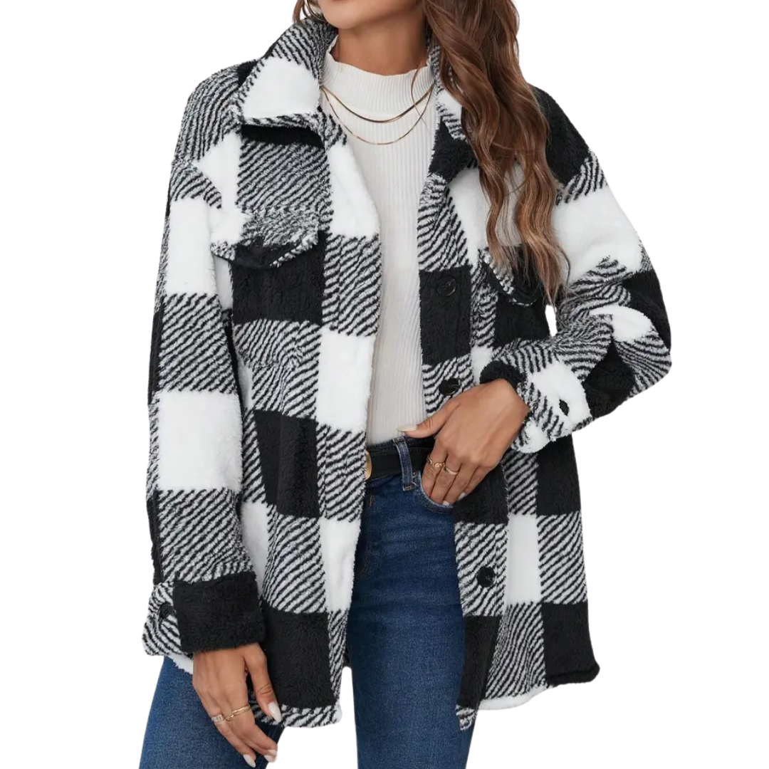 HALCYON™ – Cozy Plaid Fuzzy Button Coat Jacket | Elina Dublin