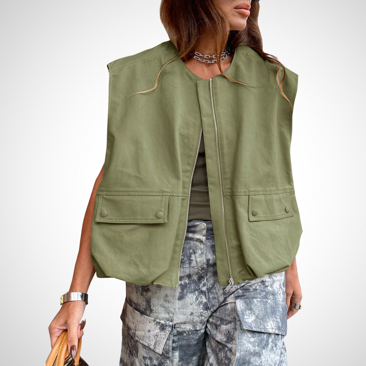 QUANA™ - Casual Sleeveless Loose Zipper Vest | Elina Dublin