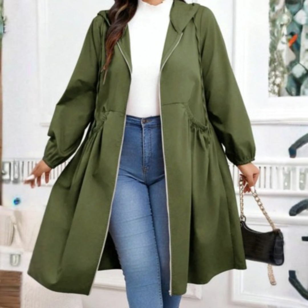 AVRIL™ - Casual Plus Size Drawstring Zip-Up Long Sleeve Hooded Coat | Elina Dublin