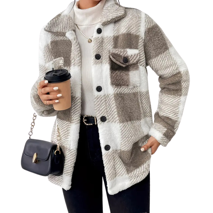 HALCYON™ – Cozy Plaid Fuzzy Button Coat Jacket | Elina Dublin