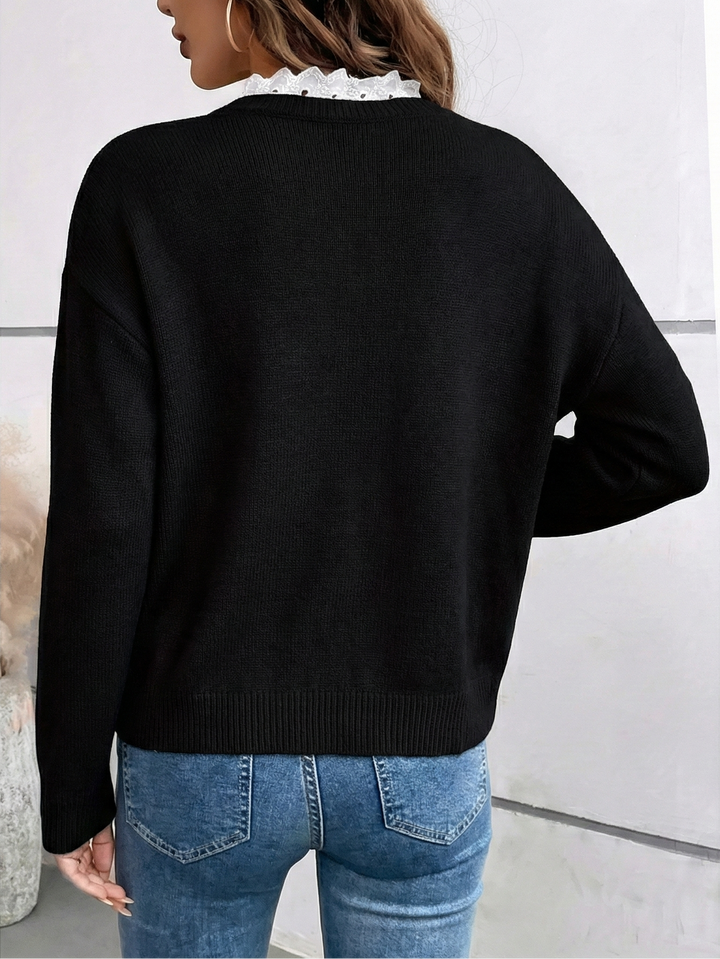 Céline | Chic Knit Sweater with Elegant Lace Collar | Elina Dublin